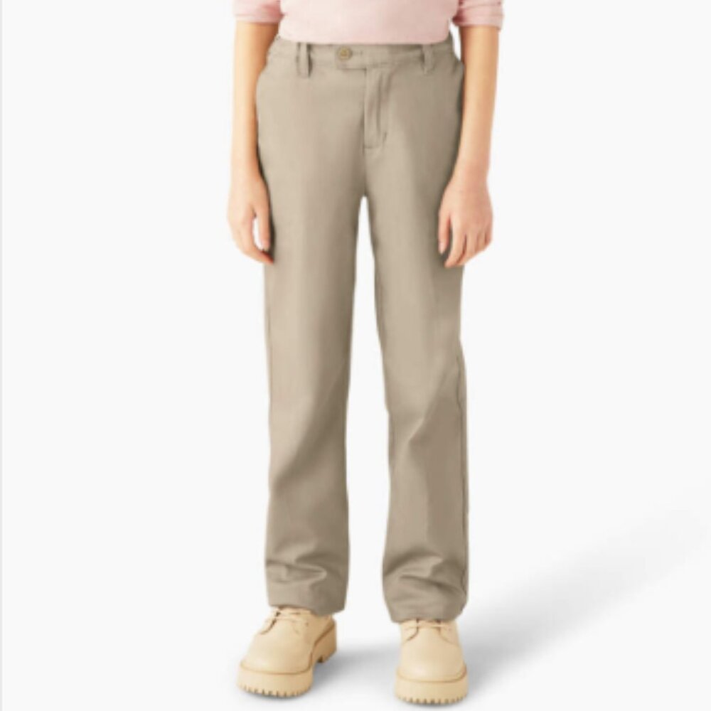 Dickies Girls' Stretch Twill Slim Straight Pants KP519 Khaki